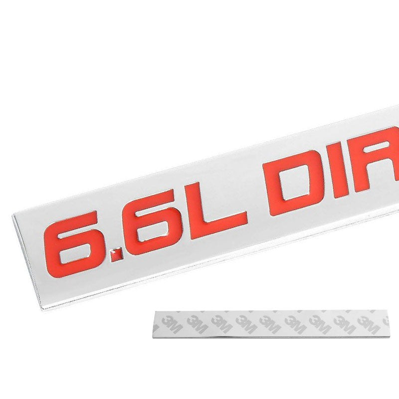 Red/Chrome 6.6L Dirty-Max Rear Trunk Metal Logo Badge Emblem Decal Plate W/Tape-Exterior-BuildFastCar