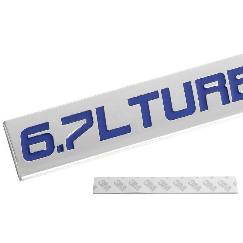 Blue/Chrome 6.7L Turbo Diesel Plate Logo Rear Trunk Badge Emblem Decal-Exterior-BuildFastCar
