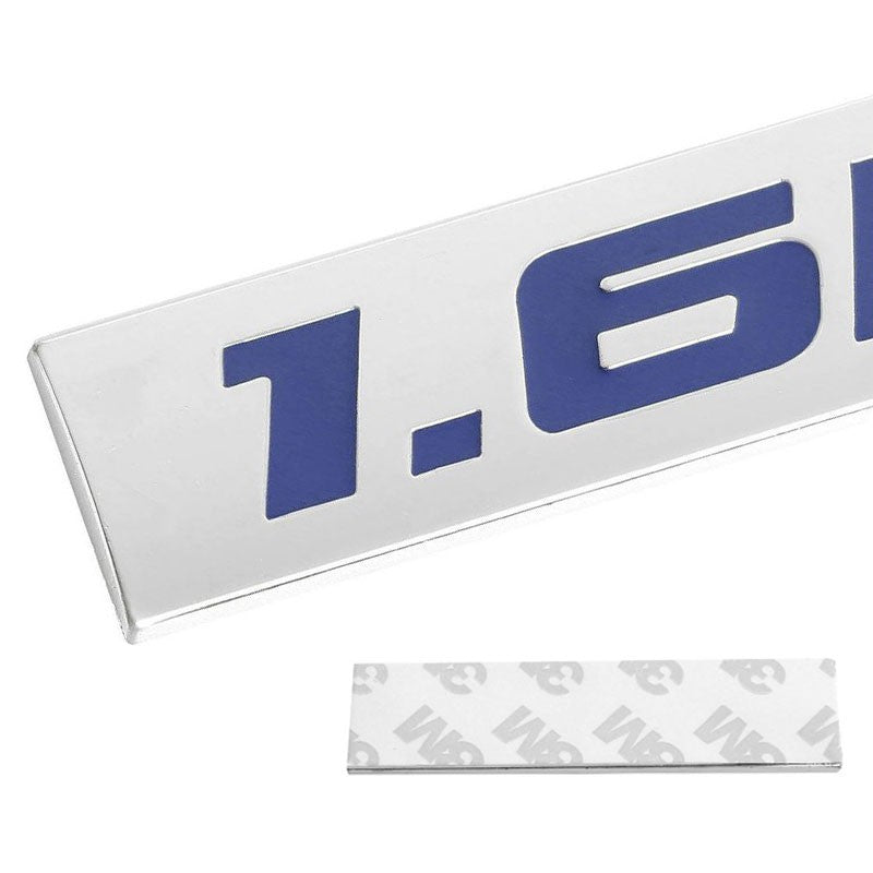 Blue/Chrome 1.6L Logo Plate Trunk Polish Badge Decal 3M Sticker Emblem Plate-Exterior-BuildFastCar