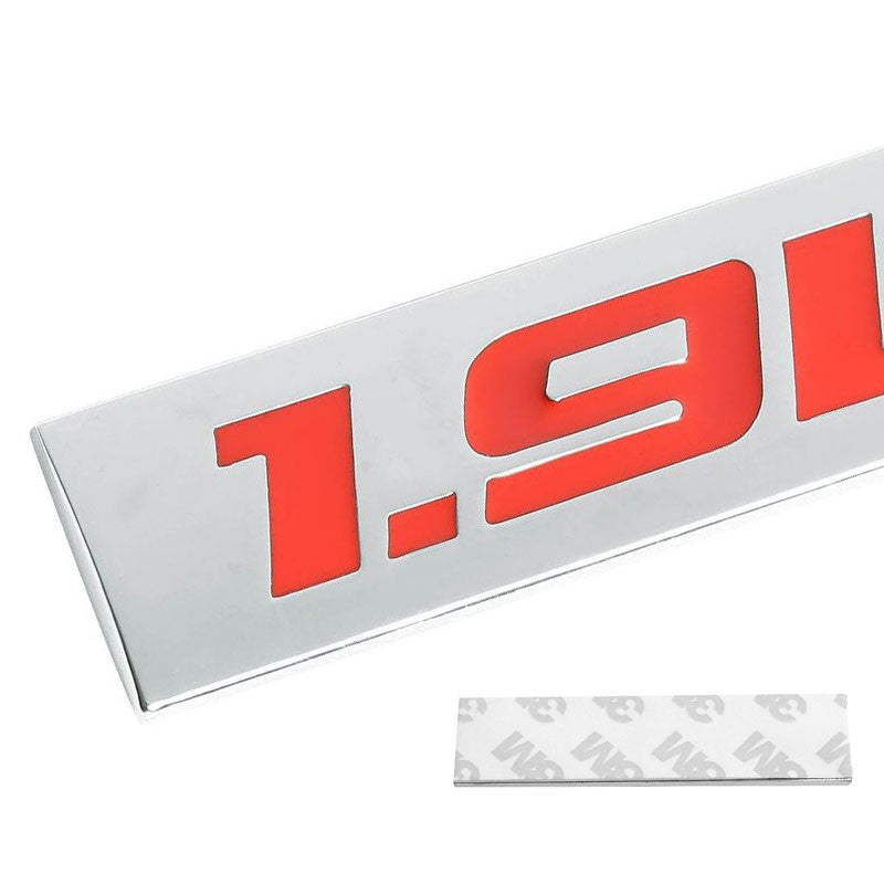 Red/Chrome 1.9L Sign Logo Back Trunk Polished Badge Decal Emblem 3M Tape-Exterior-BuildFastCar