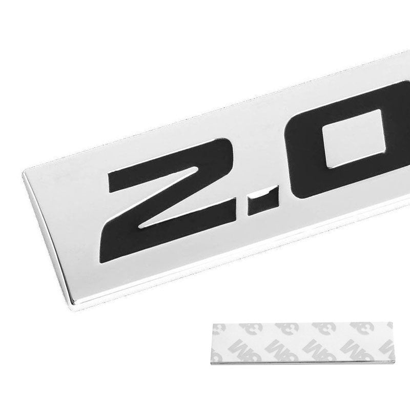 Black/Chrome 2.0L 4mm Sign Rear Trunk Polished Logo Badge Decal Plate Emblem-Exterior-BuildFastCar