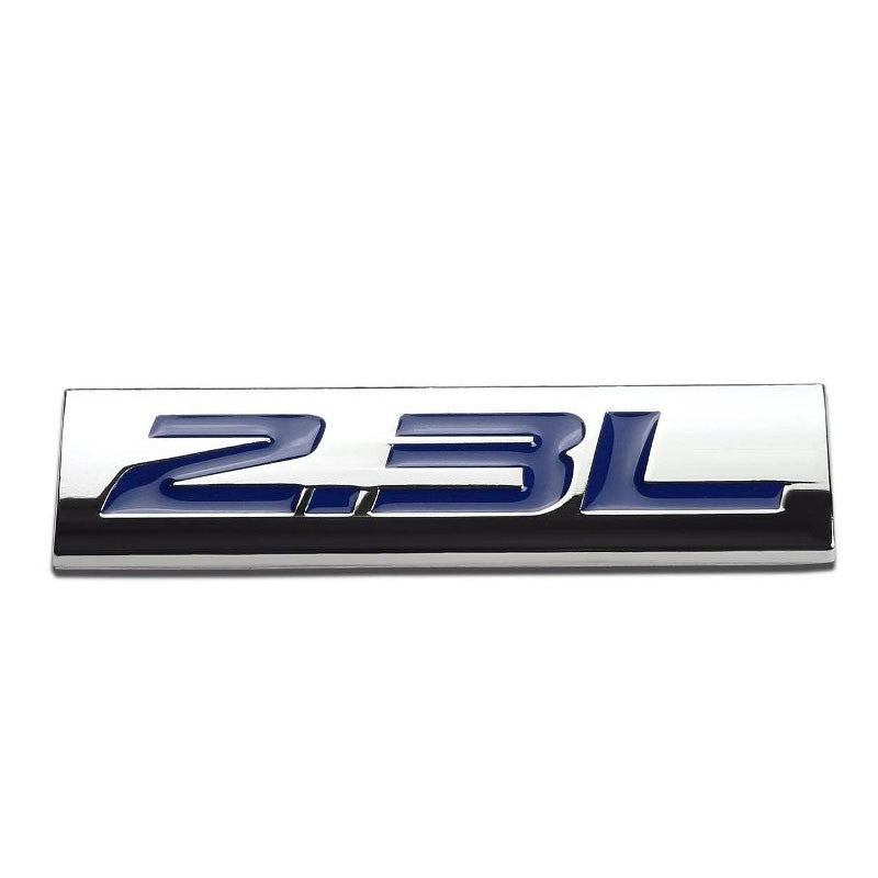 Blue/Chrome 2.3L 2.3 L Symbol Badge Plate Rear Trunk Decal Emblem Polished-Exterior-BuildFastCar