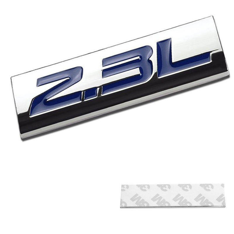 Blue/Chrome 2.3L 2.3 L Symbol Badge Plate Rear Trunk Decal Emblem Polished-Exterior-BuildFastCar