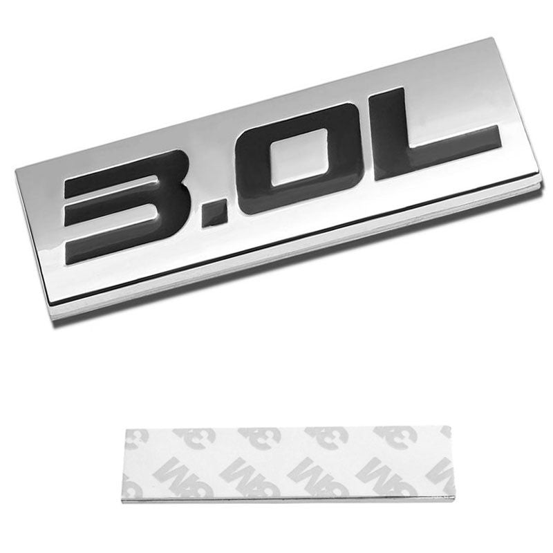 Black/Chrome 3.0L Logo Rear Trunk Polished Badge Decal Plate Hood Emblem-Exterior-BuildFastCar