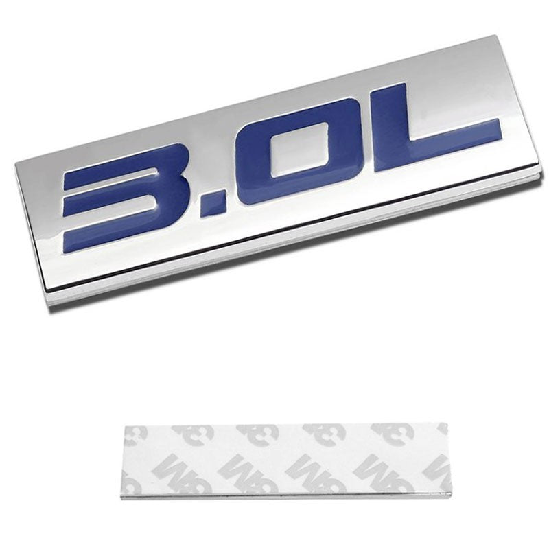 Blue/Chrome 3.0L Sign Plate Rear Trunk Polished Badge Decal Emblem Sticker-Exterior-BuildFastCar