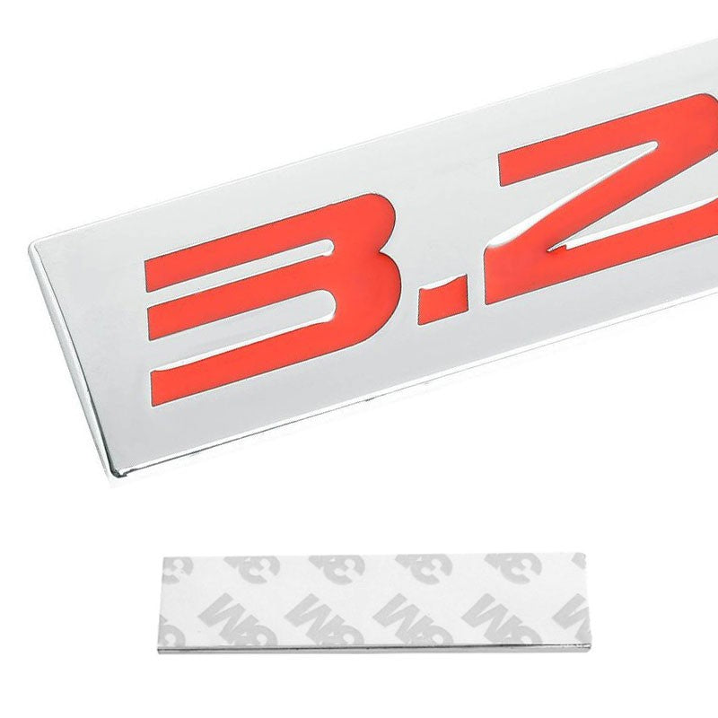Red/Chrome 3.2L Plate Rear Trunk Polished Badge Decal Car Emblem Sticker-Exterior-BuildFastCar