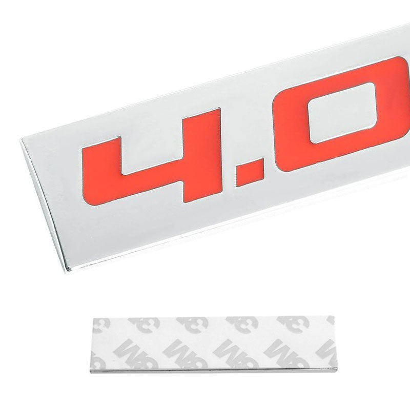 Red/Chrome 4.0L Deco Sign Trim Rear Trunk Polished Badge Decal Emblem Sticker-Exterior-BuildFastCar