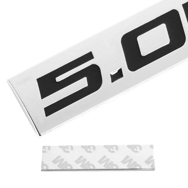 Black/Chrome 5.0L Symbol Sign Rear Trunk Polished Badge Decal Emblem Plate-Exterior-BuildFastCar