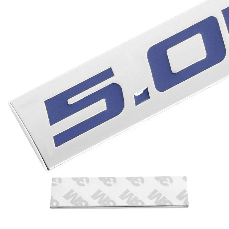 Blue/Chrome 5.0L Logo Sign Plate Rear Trunk Polish Badge Decal Sticker Emblem-Exterior-BuildFastCar