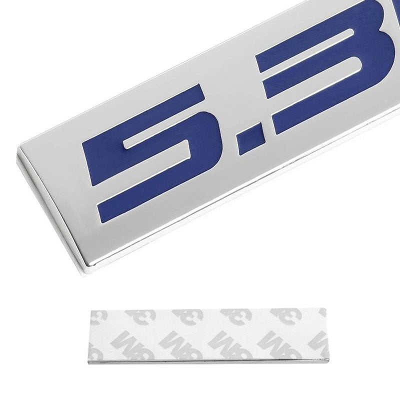 Blue/Chrome 5.3L 5.3 L Sign Symbol Logo Plate Rear Trunk Badge Decal Emblem-Exterior-BuildFastCar