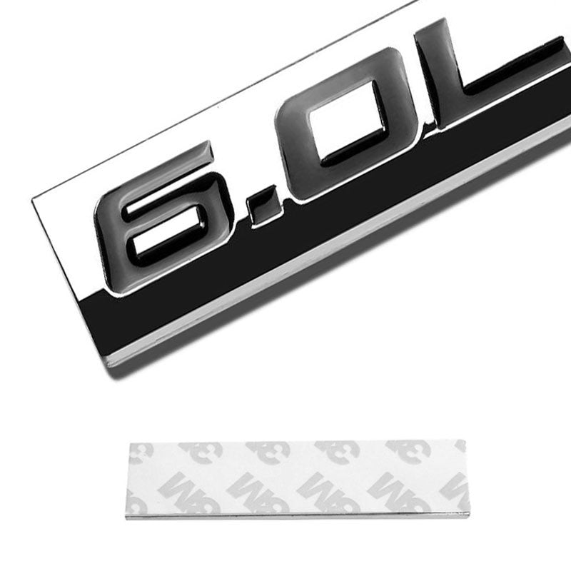 Black/Chrome 6.0L Letter Sign Logo Rear Trunk Polished Badge Decal Plate Emblem-Exterior-BuildFastCar