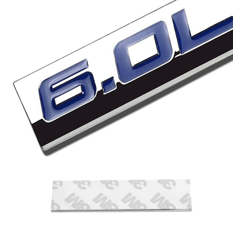 Blue/Chrome 6.0L Logo Plate Rear Trunk Metal Badge Decal Sticker Emblem Hood-Exterior-BuildFastCar