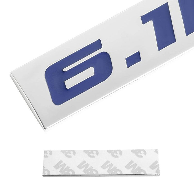 Blue/Chrome 6.1L Logo Plate Rear Trunk Polished Badge Decal Sticker Emblem-Exterior-BuildFastCar