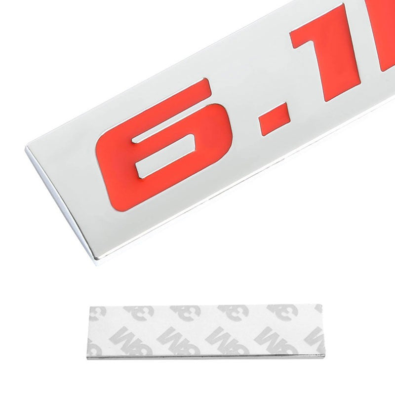 Red/Chrome 6.1L Sign Rear Trunk Polished Trim Text Badge Decal Emblem 3M Tape-Exterior-BuildFastCar