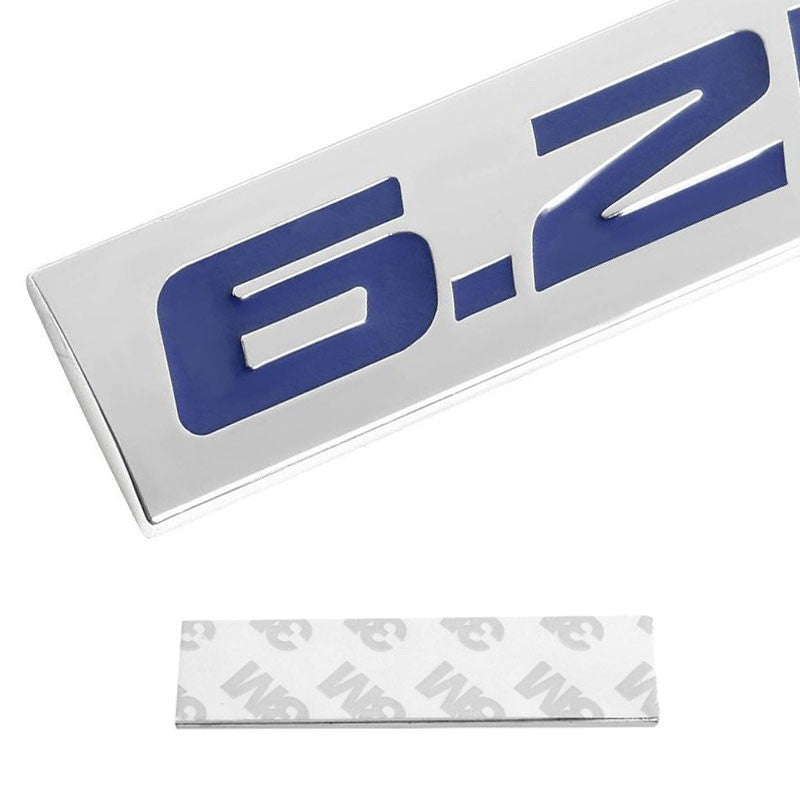 Blue/Chrome 6.2L Logo Plate Rear Trunk Metal Badge Decal Sticker Emblem-Exterior-BuildFastCar