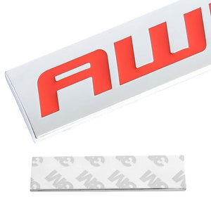 Red/Chrome AWD Wheel Drive Sign Trim Rear Trunk Polished Badge Decal Emblem-Exterior-BuildFastCar