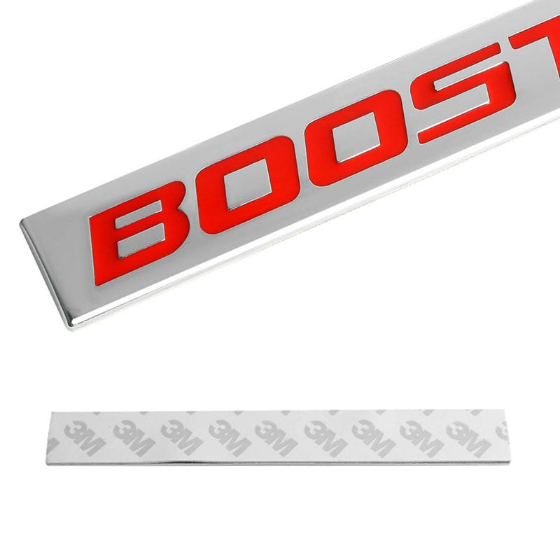 Red/Chrome BOOSTED TRIM Sign Rear Trunk Polished Badge Decal Emblem Medalla-Exterior-BuildFastCar