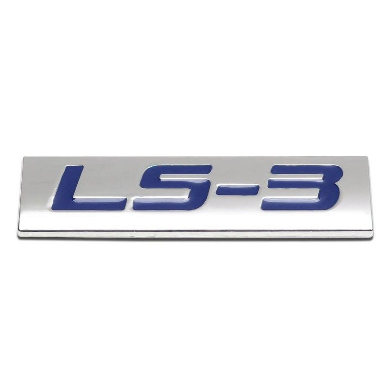 Blue/Chrome LS3 text Logo Plate Rear Motor Trunk Metal Sign Badge Decal Emblem-Exterior-BuildFastCar