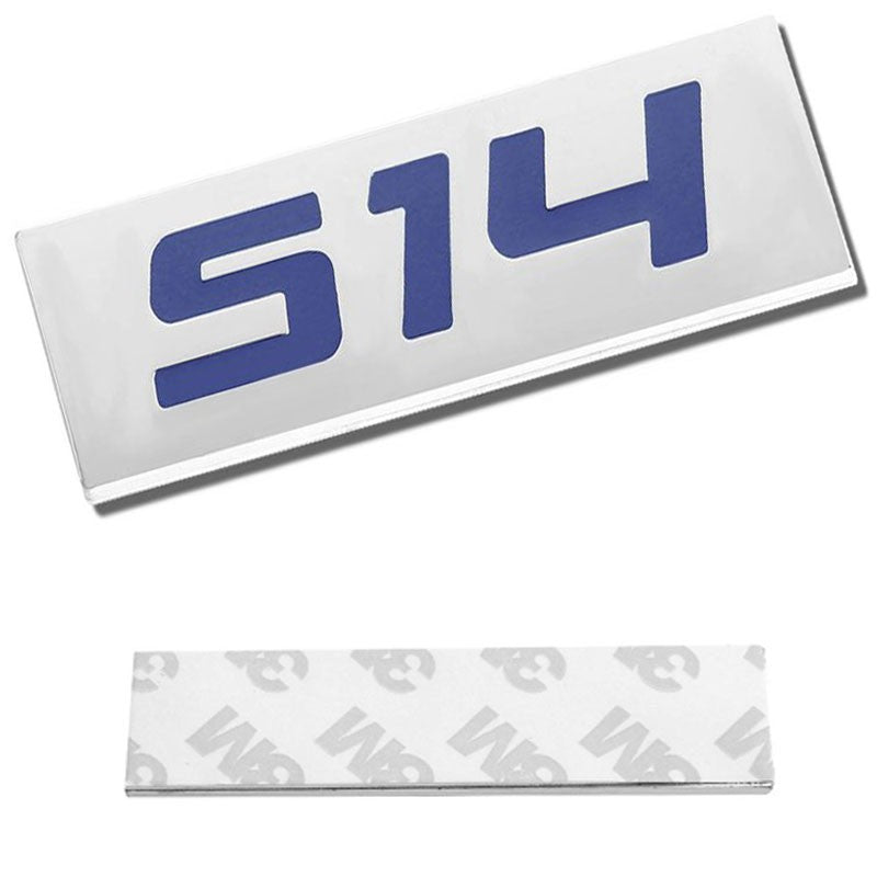 Blue/Chrome S14 Text Logo Plate Rear Trunk Metal Badge Decal Sticker Emblem-Exterior-BuildFastCar