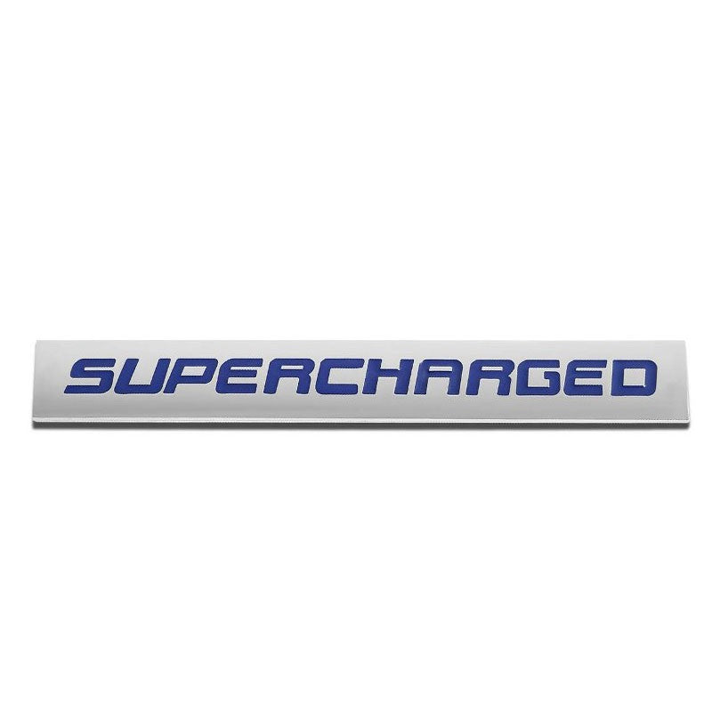 Blue/Chrome SUPERCHARGED Logo Plate Rear Trunk Metal Badge Decal Sticker Emblem-Exterior-BuildFastCar