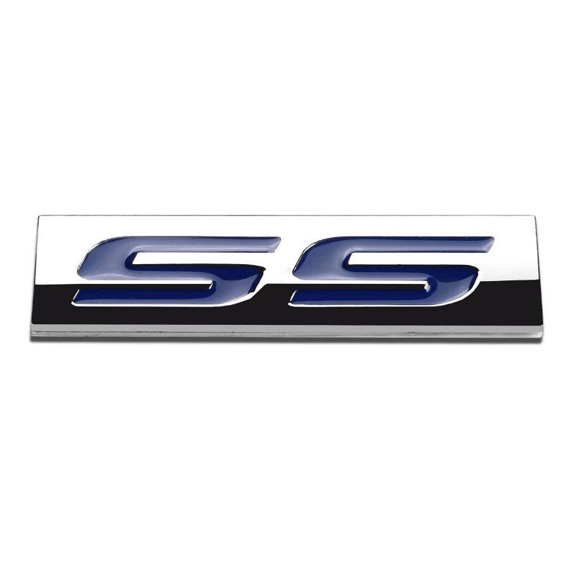 Blue/Chrome SS Logo Plate Sport Motor Trunk Metal Badge Decal Sticker Emblem-Exterior-BuildFastCar