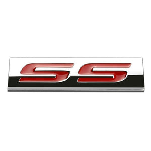 Red/Chrome SS Text Sign Trim Rear Trunk Polished Badge Decal Emblem 3M Tape-Exterior-BuildFastCar