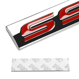 Red/Chrome SS Text Sign Trim Rear Trunk Polished Badge Decal Emblem 3M Tape-Exterior-BuildFastCar