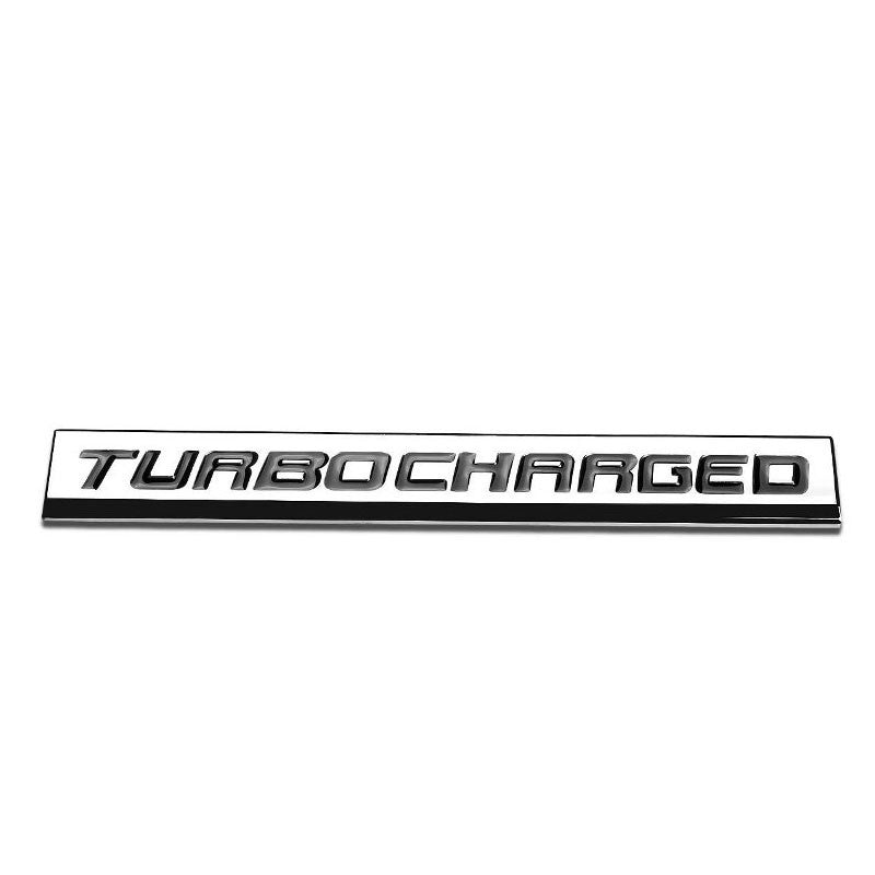 Black/Chrome TURBO CHARGED Letter Sign Rear Trunk Metal Badge Decal Plate Emblem-Exterior-BuildFastCar