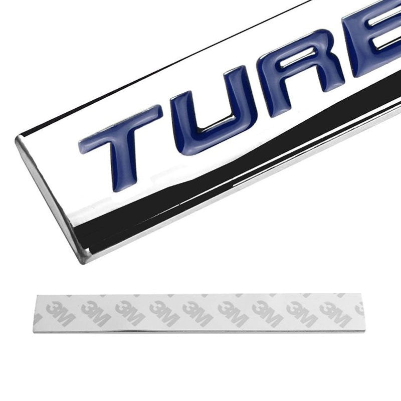 Blue/Chrome TURBOCHARGED Logo Plate Sport Trunk Metal Badge Decal Sticker Emblem-Exterior-BuildFastCar