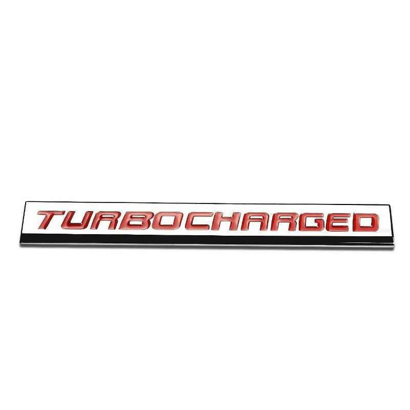 Red/Chrome TURBOCHARGED Sign Trim Race Trunk Polished Badge Decal Emblem 3M Tape-Exterior-BuildFastCar