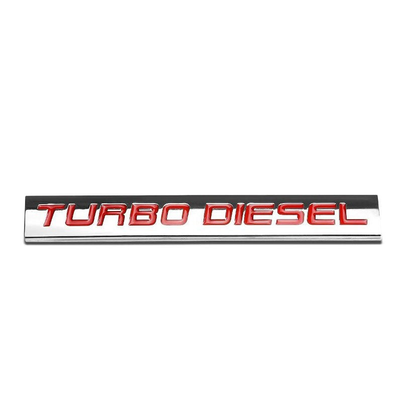Red/Chrome TURBO DIESEL TEXT Sign logoTrim Rear Trunk Metal Badge Decal Emblem-Exterior-BuildFastCar