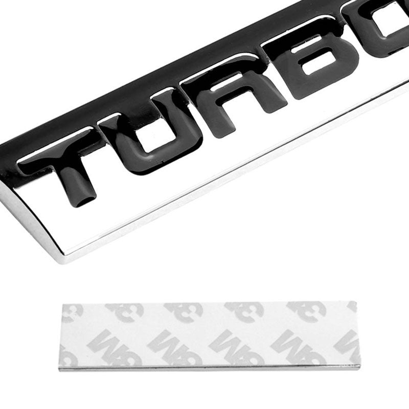 Black/Chrome TURBO Text Letter Sign Rear Trunk Polished Badge Decal Plate Emblem-Exterior-BuildFastCar