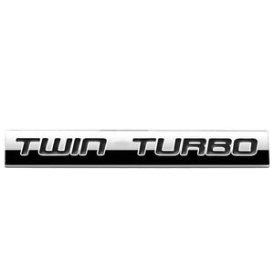 Black/Chrome "TWIN TURBO" Rear Trunk Metal Badge Emblem Decal Plate BFC-EMAL-TWINTURBO-BK
