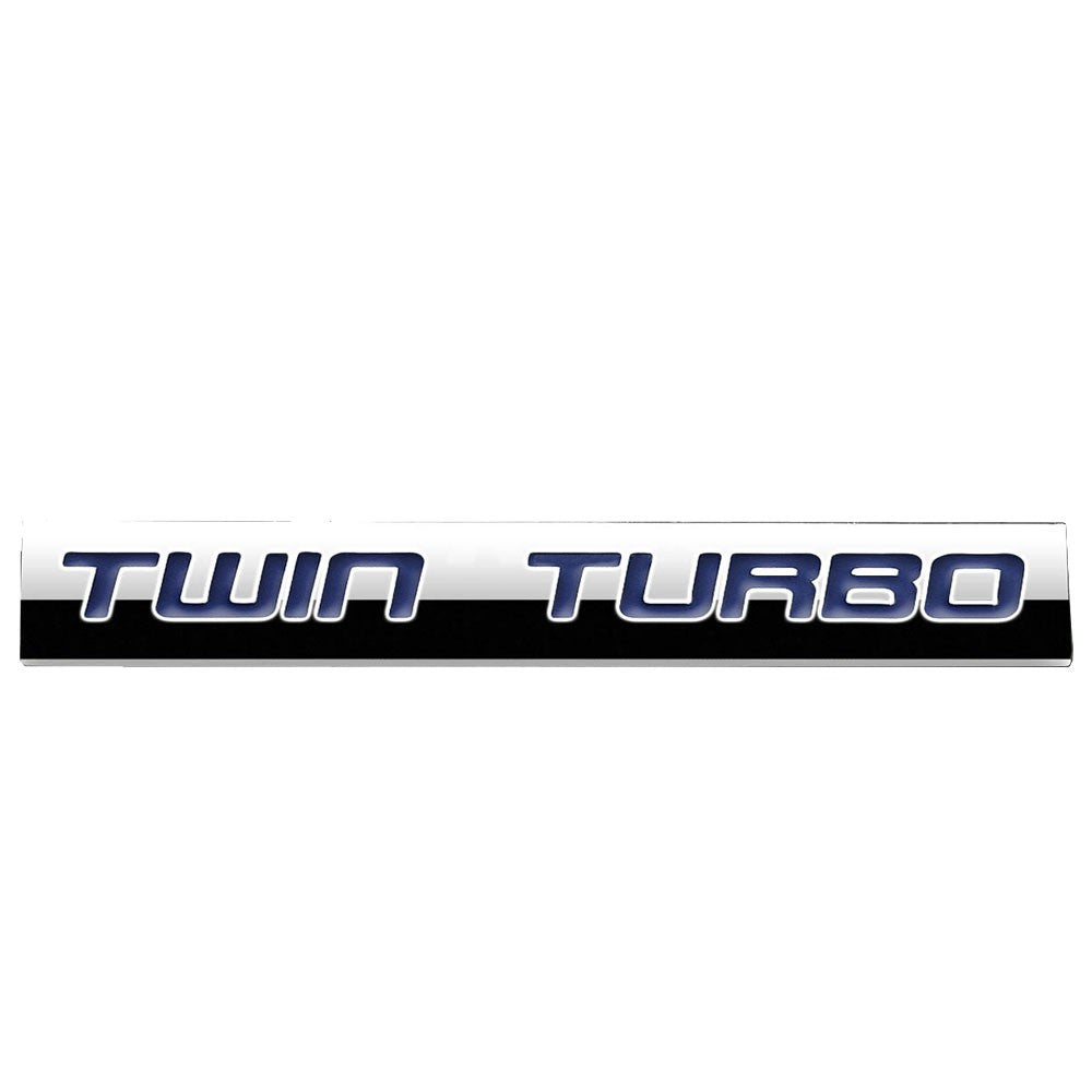Blue/Chrome "TWIN TURBO" Rear Trunk Metal Badge Emblem Decal Plate BFC-EMAL-TWINTURBO-BL