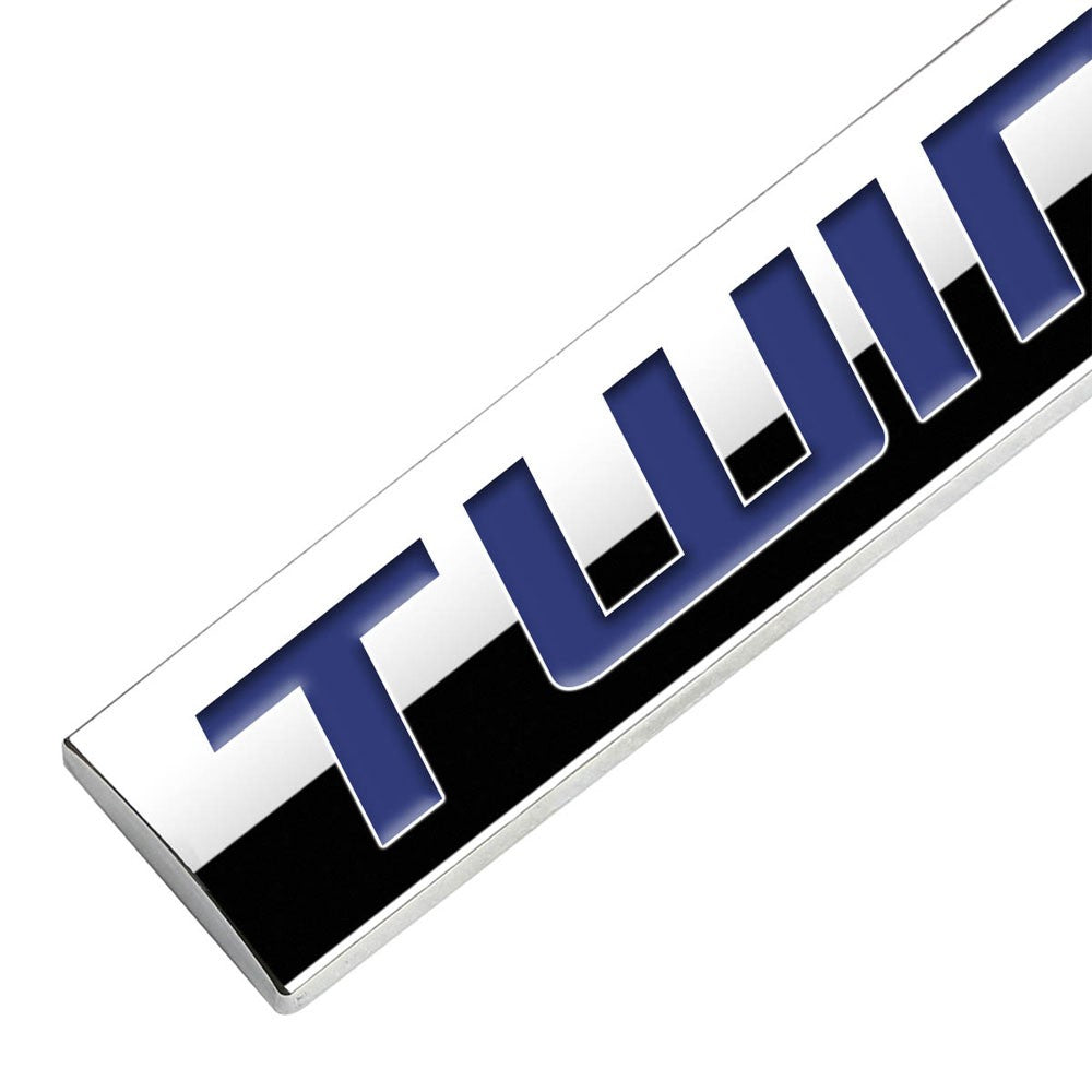 Blue/Chrome "TWIN TURBO" Rear Trunk Metal Badge Emblem Decal Plate BFC-EMAL-TWINTURBO-BL