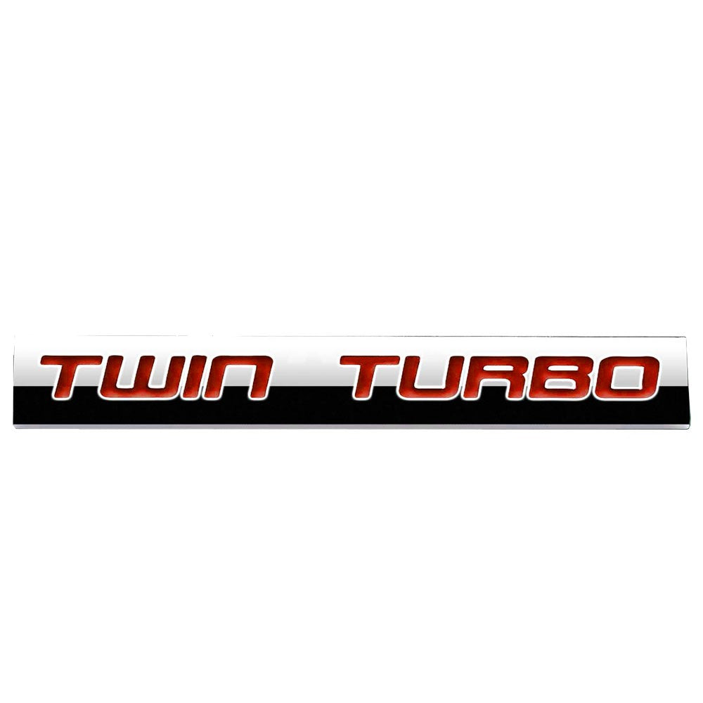 Red/Chrome "TWIN TURBO" Rear Trunk Metal Badge Emblem Decal Plate BFC-EMAL-TWINTURBO-RD