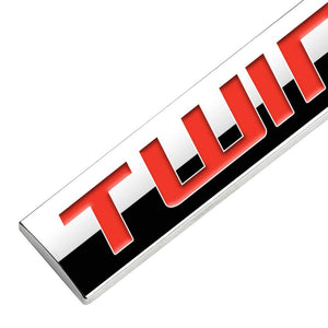 Red/Chrome "TWIN TURBO" Rear Trunk Metal Badge Emblem Decal Plate BFC-EMAL-TWINTURBO-RD