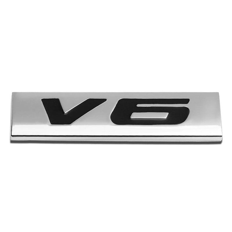 Black/Chrome V6 Letter Sign Sport Engine Trunk Polished Badge Decal Plate Emblem-Exterior-BuildFastCar