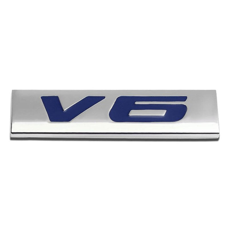 Blue/Chrome V6 Logo Plate Race Sport Trunk Metal Sign Badge Decal Sticker Emblem-Exterior-BuildFastCar