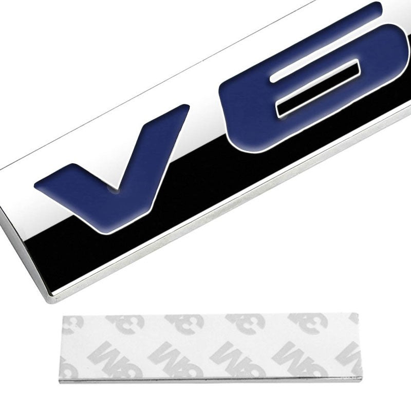 Blue/Chrome V6 Logo Plate Race Sport Trunk Metal Sign Badge Decal Sticker Emblem-Exterior-BuildFastCar