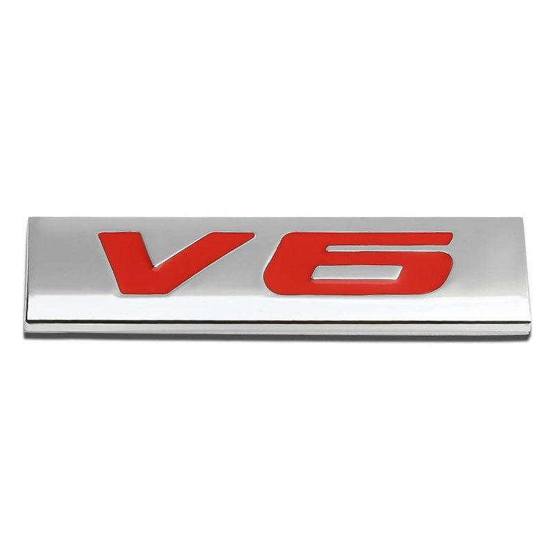 Red/Chrome V6 Sign Trim Rear Engine Trunk Polished Badge Decal Emblem 3M Tape-Exterior-BuildFastCar