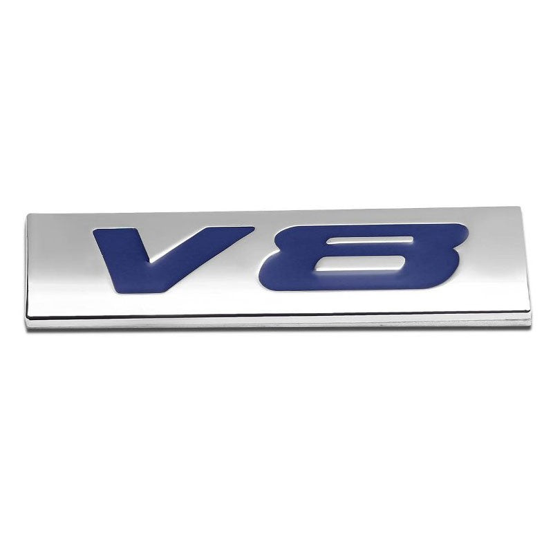 Blue/Chrome V8 Logo Plate Race Engine Trunk Metal Badge Decal Sticker Emblem-Exterior-BuildFastCar