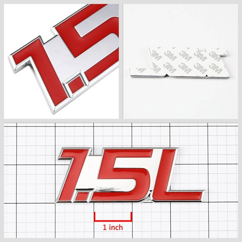 Red/Chrome 1.5L Logo Engine Auto Trunk Badge Emblem Polished Decal Sticker-Exterior-BuildFastCar