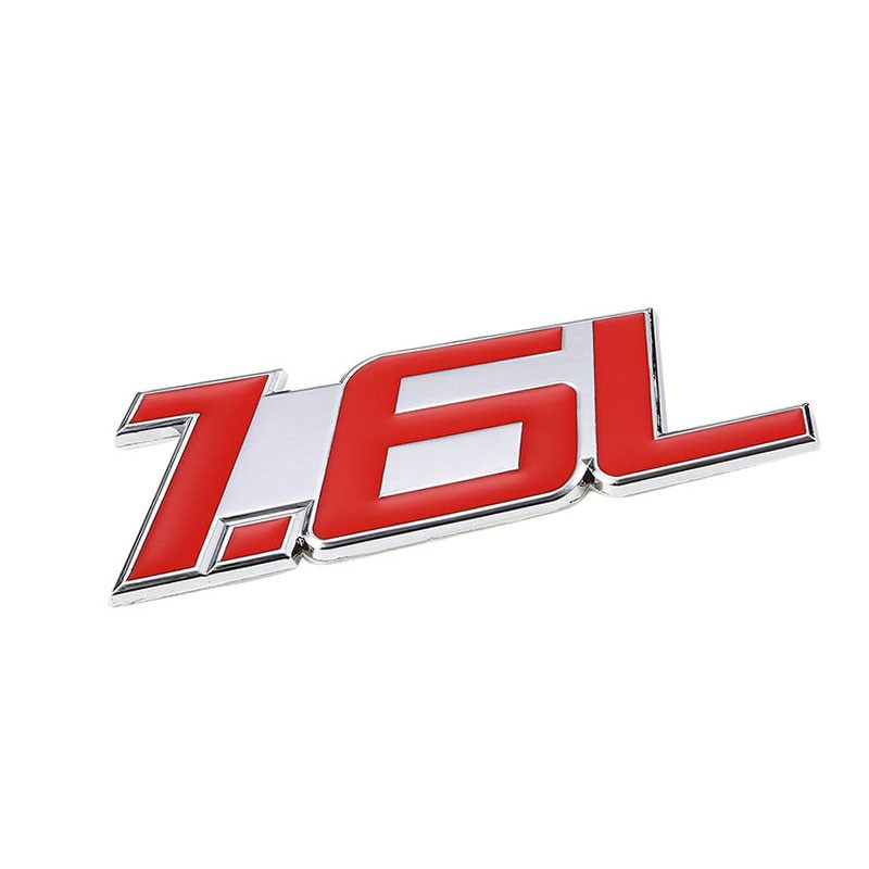 Red/Chrome 1.6L Name Trim Logo Badge Emblem Metal Decal 3M Adhesive Sticker-Exterior-BuildFastCar