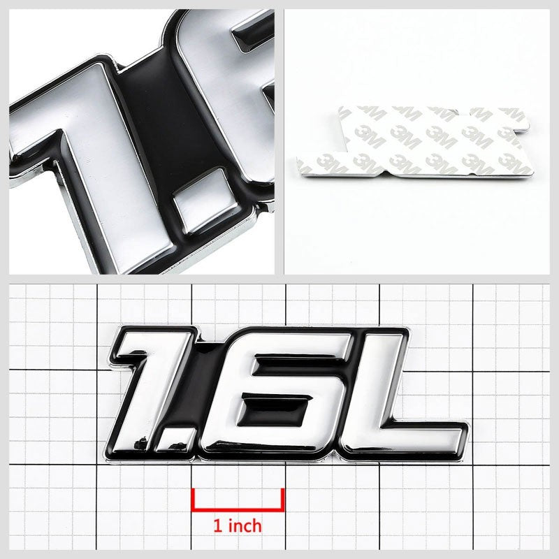 Black/Chrome 1.6L Sign Logo Badge Emblem Polished Decal Plate w/ 3M Tape-Exterior-BuildFastCar