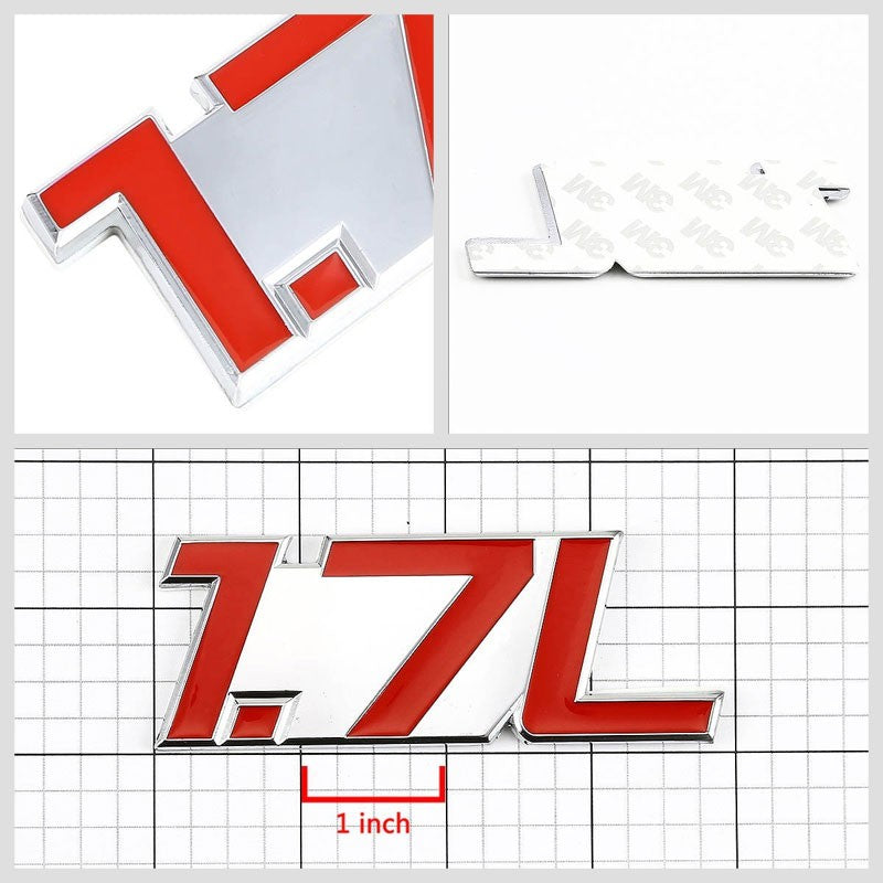 Red/Chrome 1.7L Car Engine Logo Badge Emblem Metal Decal Plate w/ 3M ...