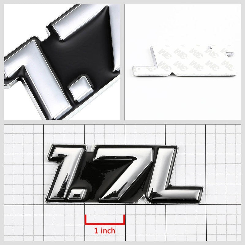 Black/Chrome 1.7L Symbol Engine Auto Trunk Badge Emblem Decal Adhesive Sticker-Exterior-BuildFastCar