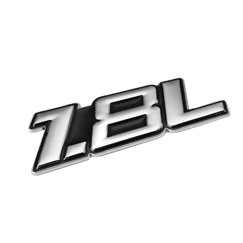 Black/Chrome 1.8L Name Badge Sport Engine Emblem Polished Decal Sticker-Exterior-BuildFastCar