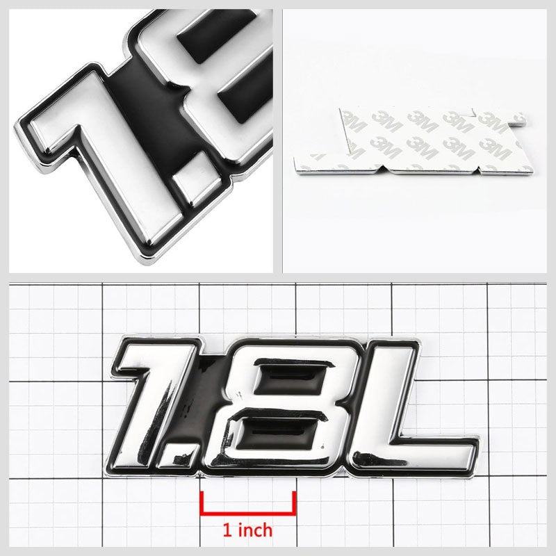 Black/Chrome 1.8L Name Badge Sport Engine Emblem Polished Decal Sticker-Exterior-BuildFastCar