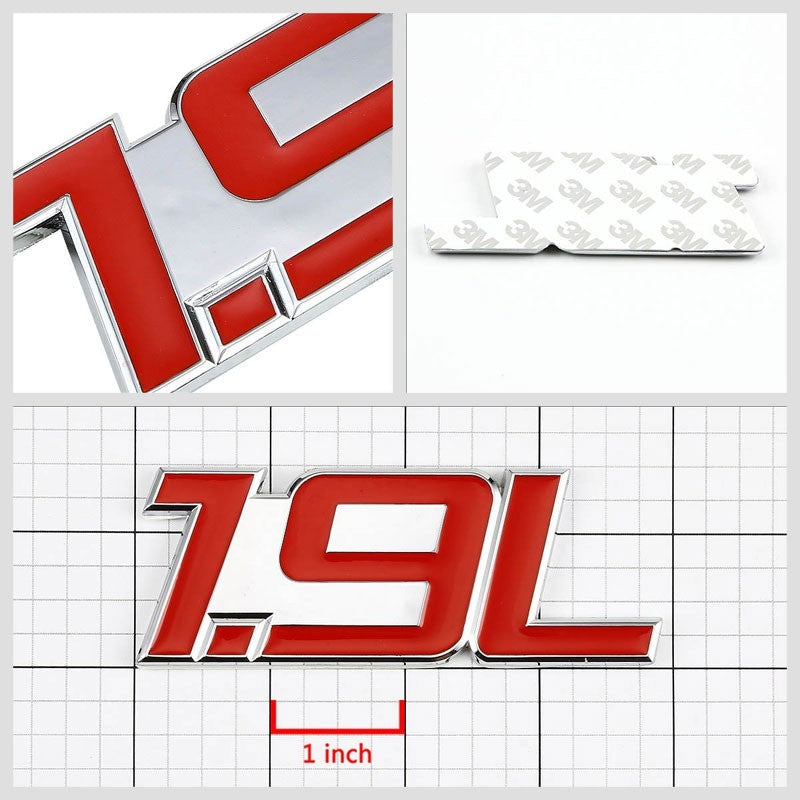 Red/Chrome 1.9L Logo Engine Auto Body Trunk Badge Emblem Polished Decal Sticker-Exterior-BuildFastCar